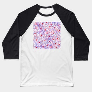 Connecting the Dots Abstract in Red and Blue Baseball T-Shirt